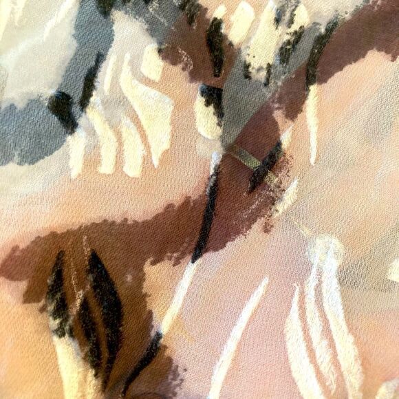 WHBM silk & velvet abstract print blouse w/high neck deep keyhole front💐 - Picture 10 of 13